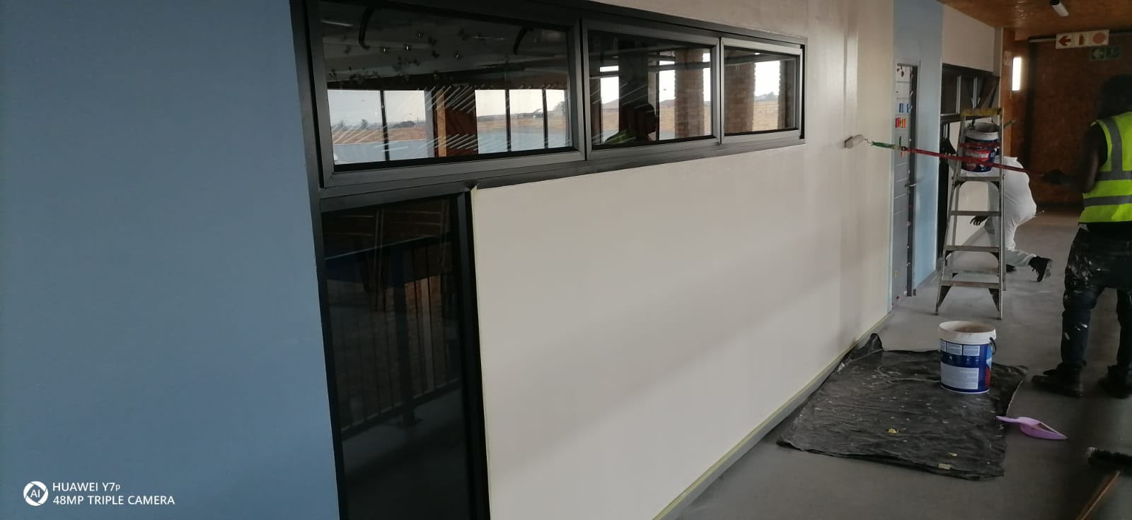 Interior renovation work with partition walls and windows